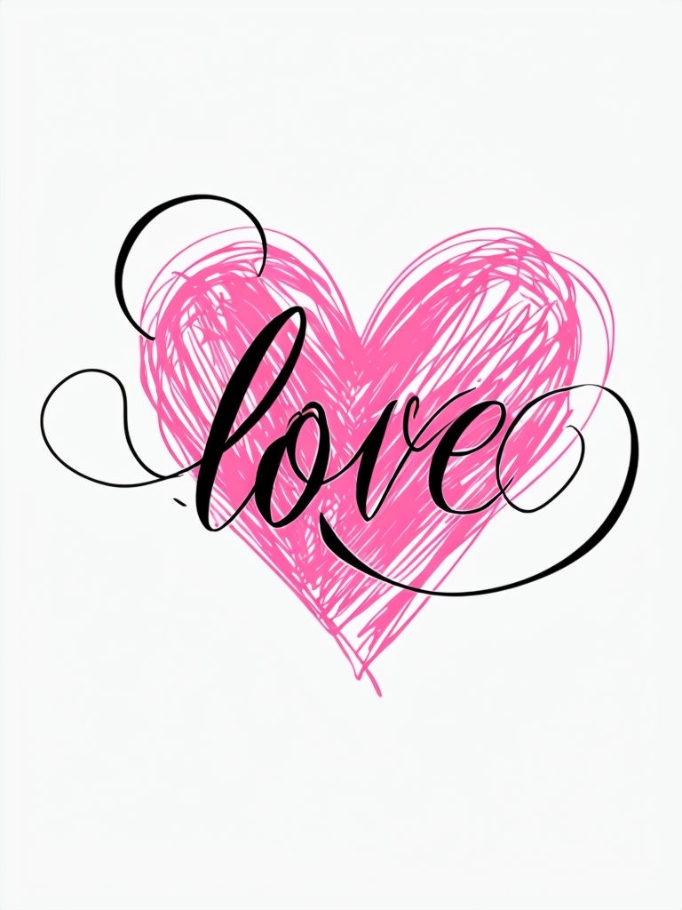 Elegant Black Calligraphy Love on Pink Heart T-Shirt