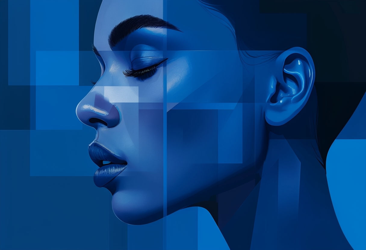 Serene Abstract Blue Woman's Profile Art Illustration