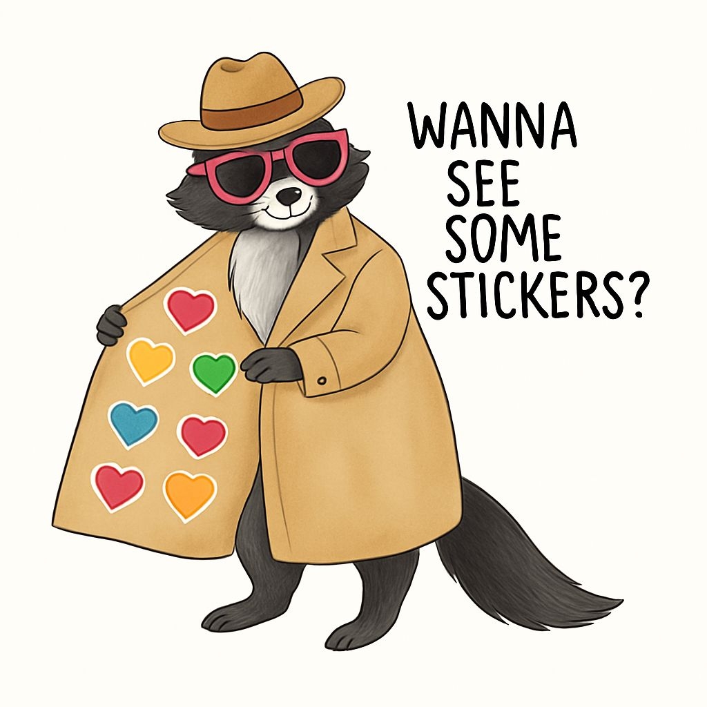 Playful Cartoon Raccoon with Colorful Heart Stickers Sticker
