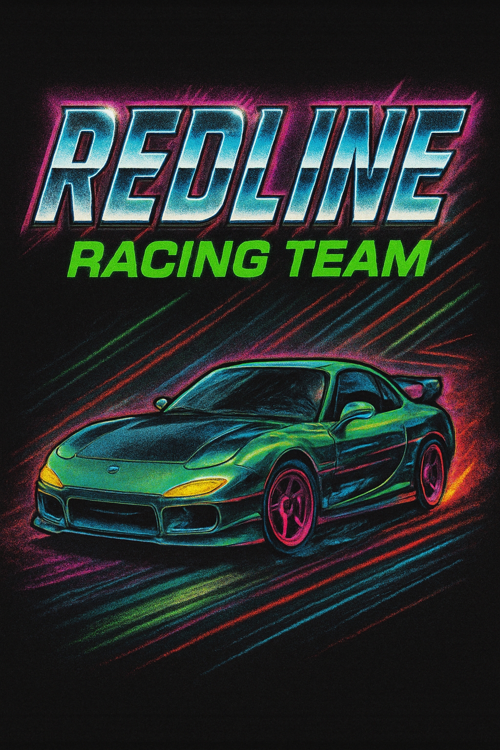 Vibrant Neon Redline Sports Car Illustration T-Shirt