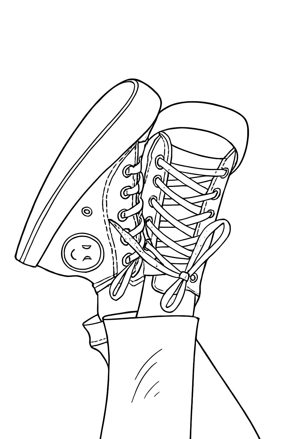 High-Top Sneakers Line Drawing for Coloring Book Pages