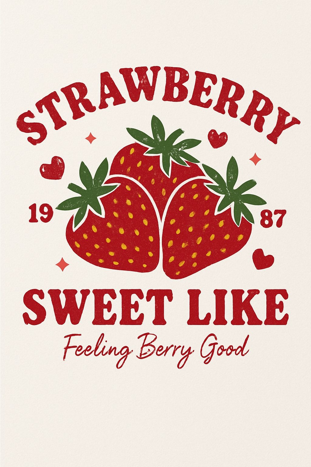 Vintage Strawberry Graphic with Sweet Phrase T-Shirt