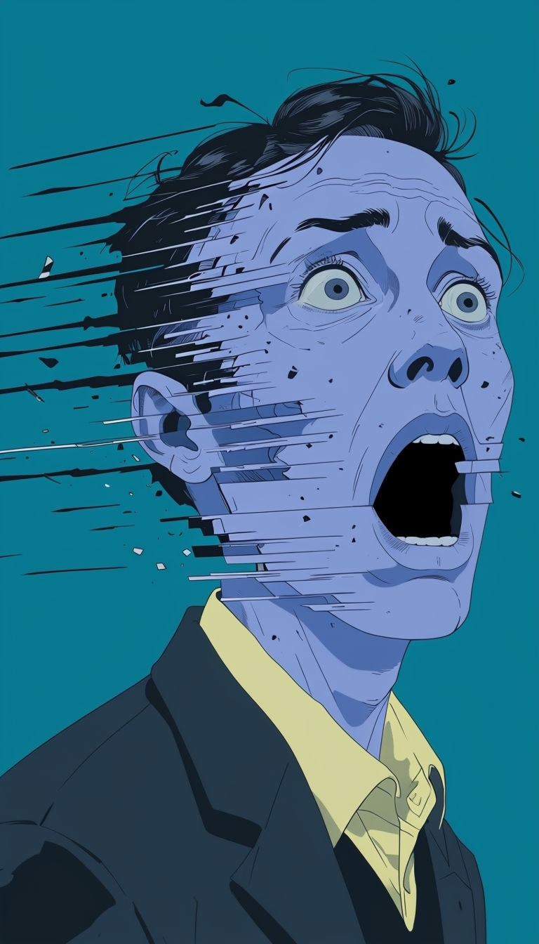 Surreal Blue Face Fragmentation Digital Art Mobile Wallpaper