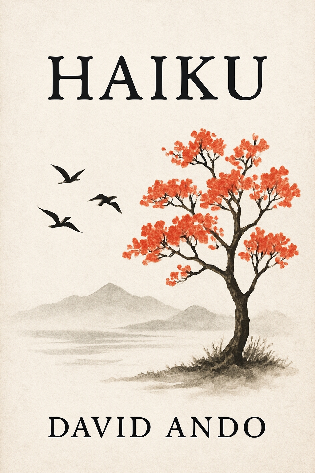 Serene Minimalist Haiku Art Cover with Tree and Birds EBook Cover