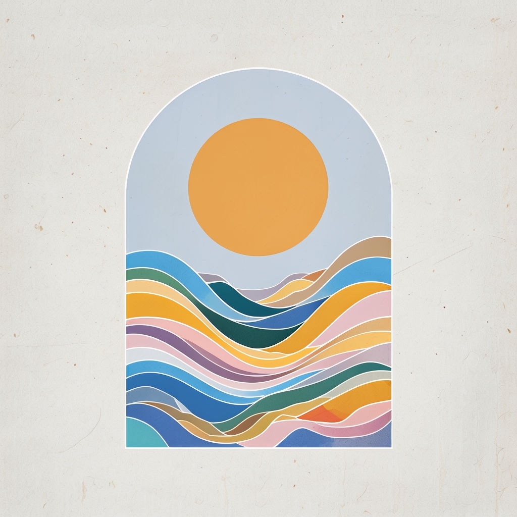 Abstract Lavender Blue Landscape with Amber Sun Sticker