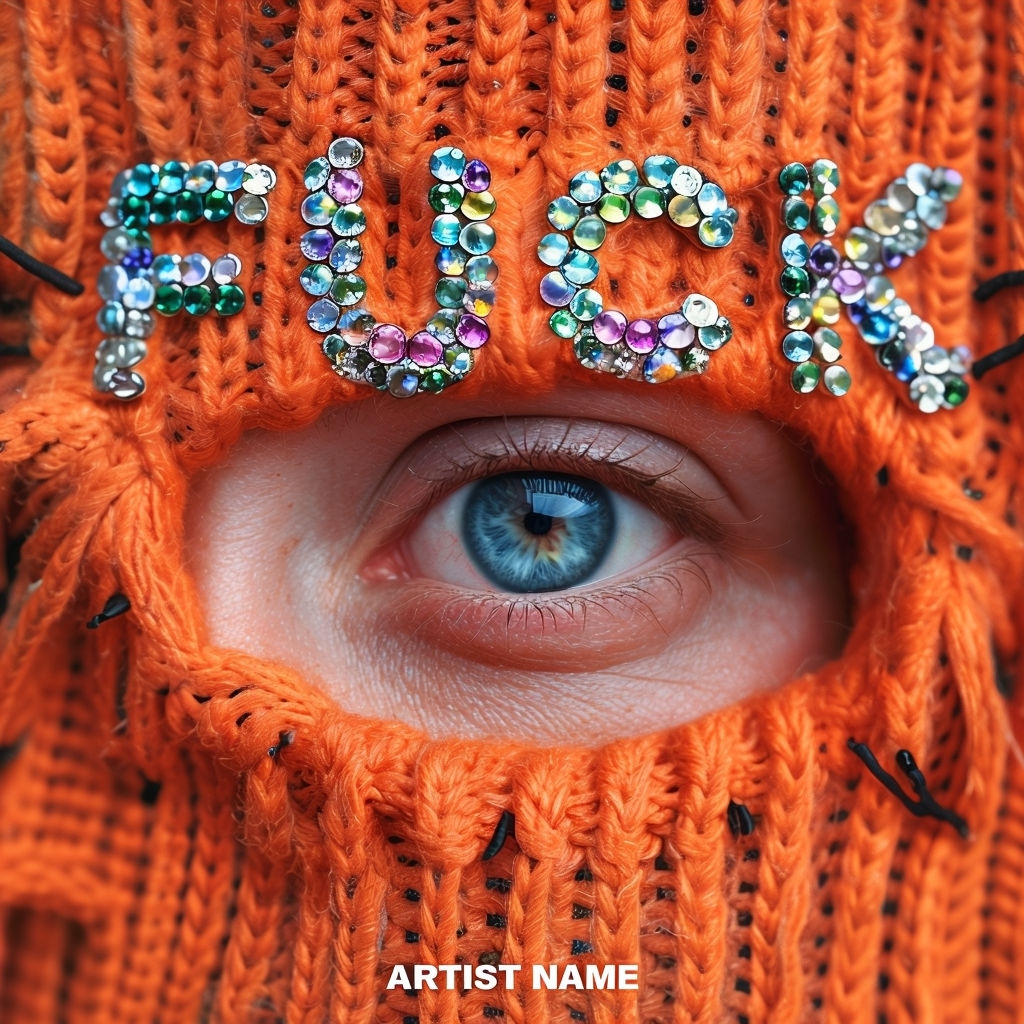 Striking Eye Behind Vibrant Orange Knitted Fabric Artwork Spotify Album Cover