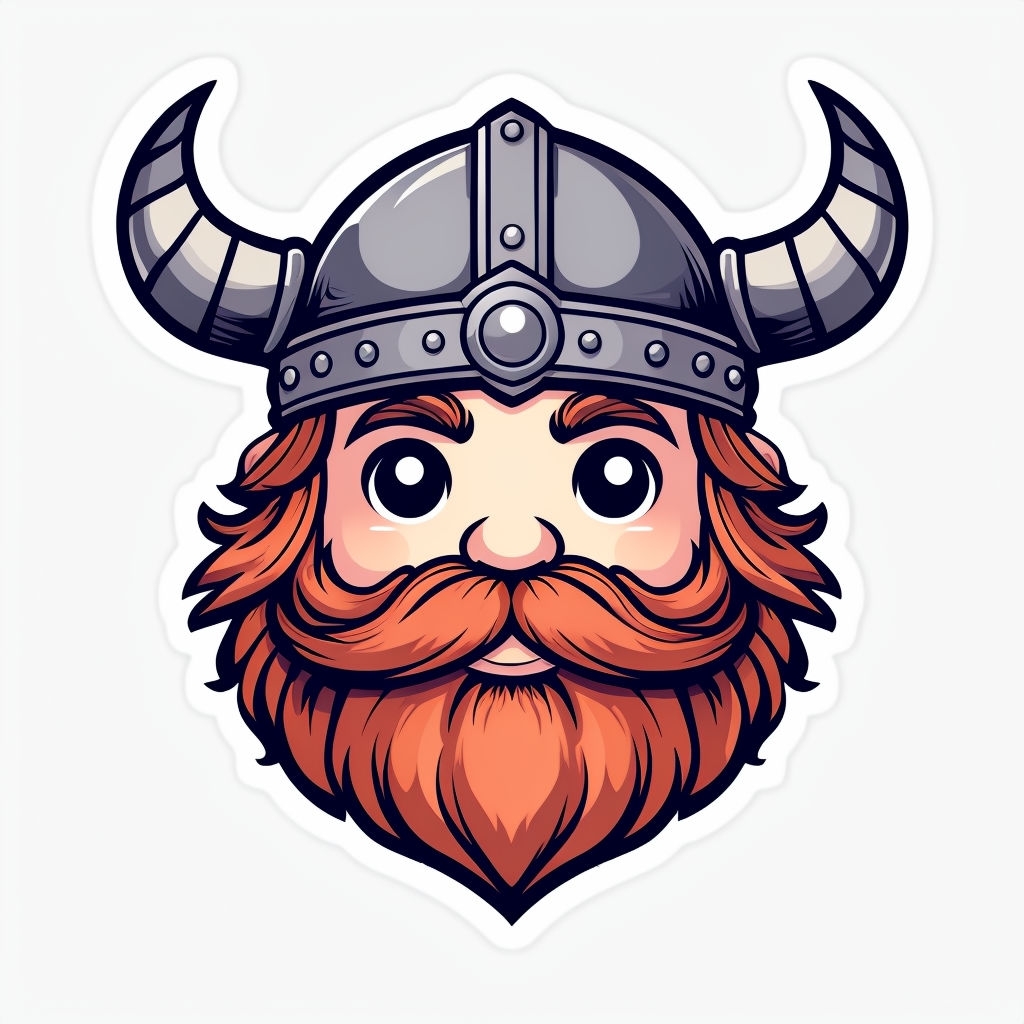 Cute Chibi Viking Character Face Illustration Sticker