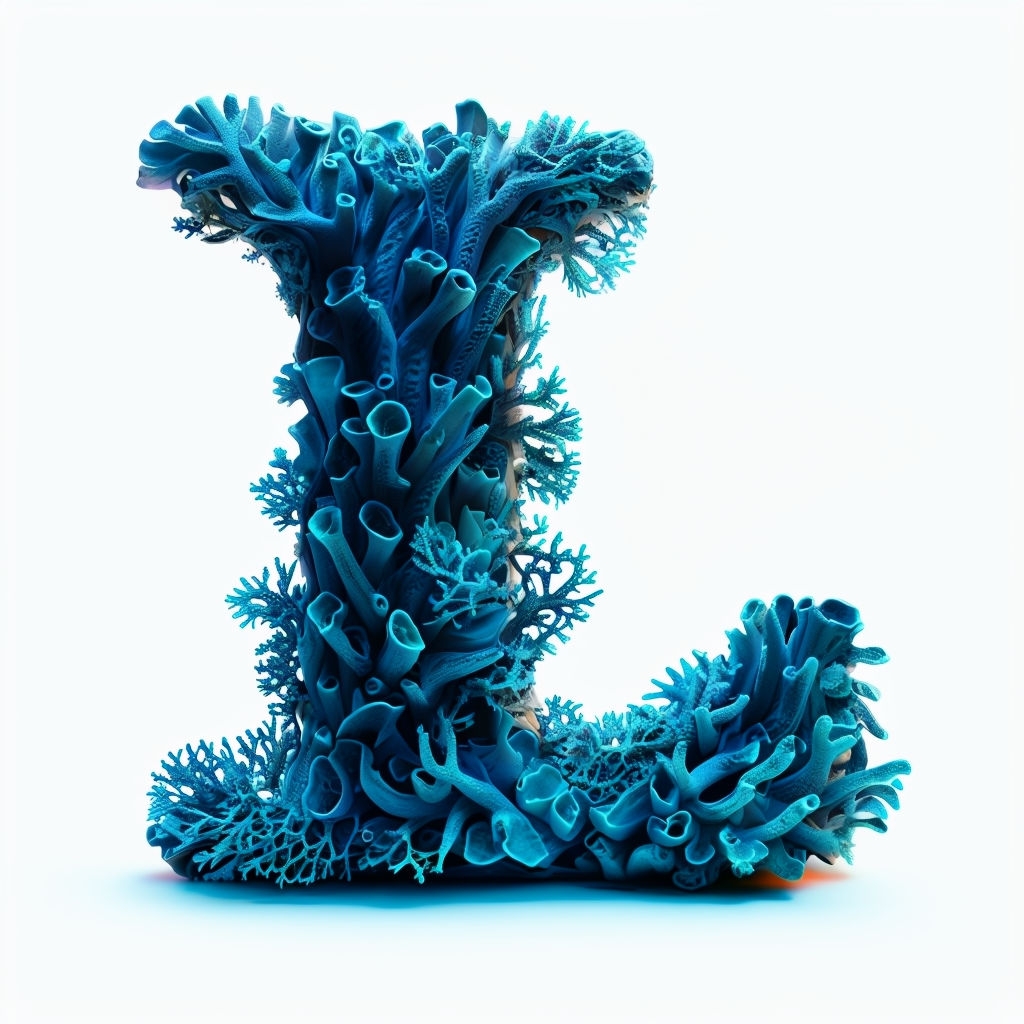 Deep Ocean Blue Coral Letter L Monogram Design