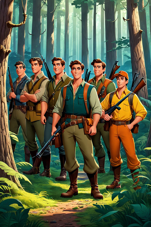 Seven men are hunters in a forest by lynda lynda - Playground