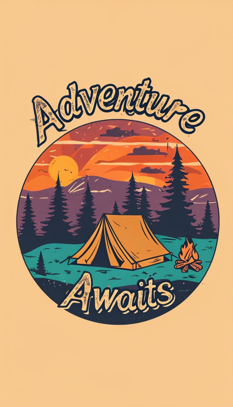 Adventure Awaits Camping Sunset Badge Art for Outdoors