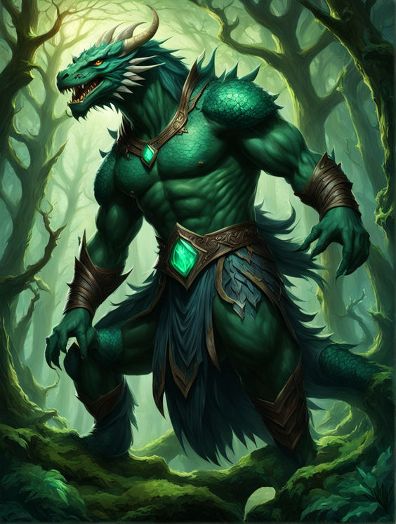 Dragonborn druid with emerald-green scales by Pedro Henrique Martins ...