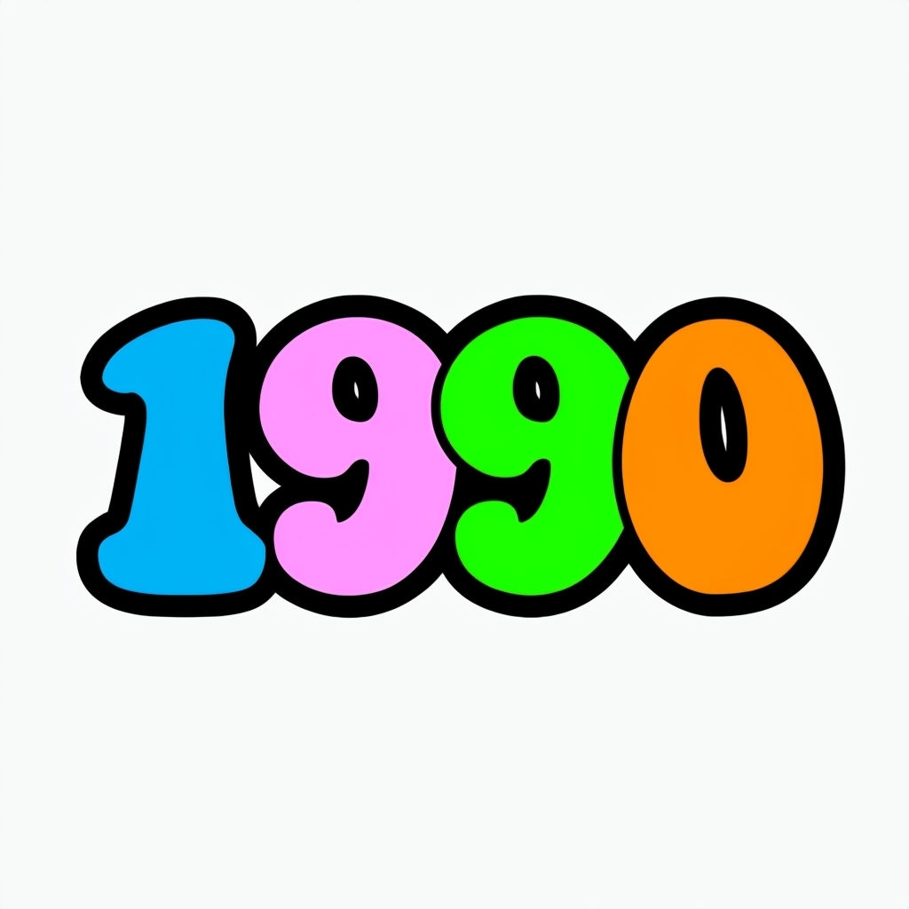Colorful Retro 1990 Cartoon Style Numbers Sticker