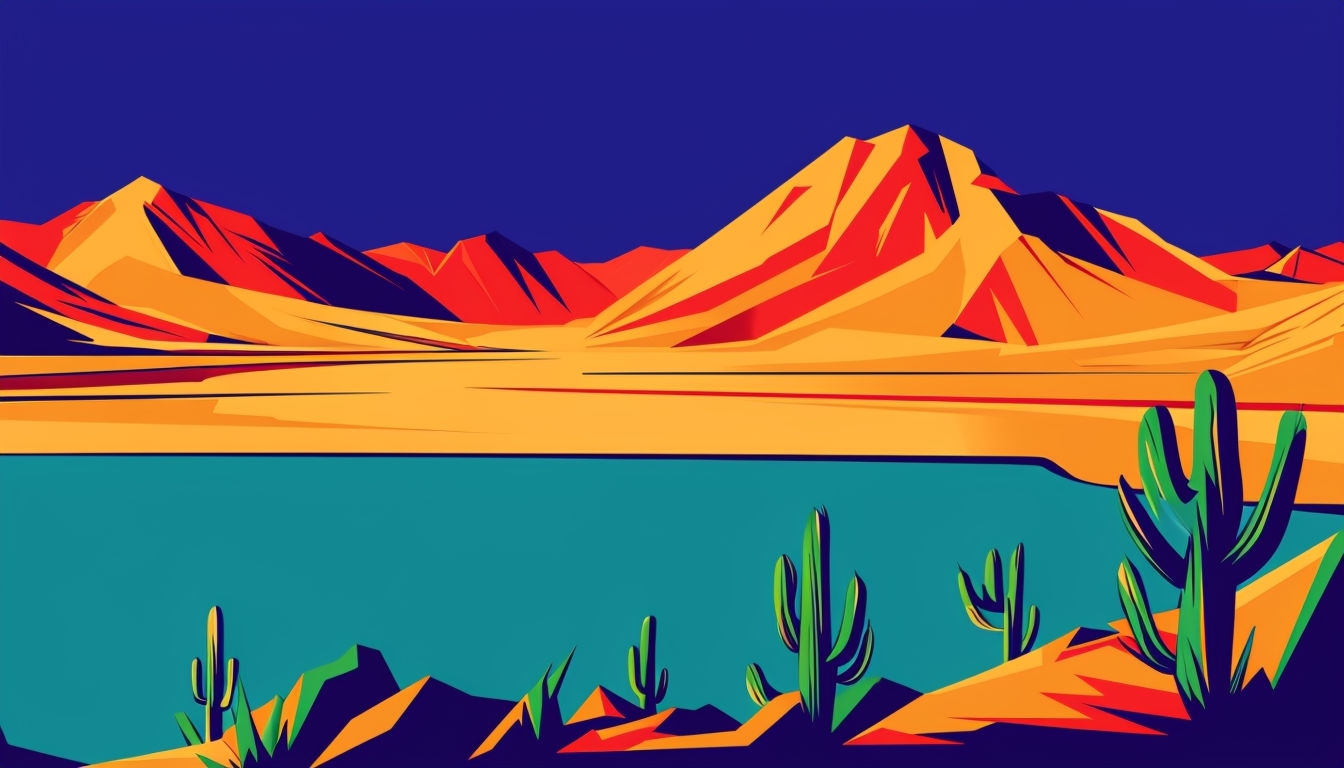 Vibrant Desert Landscape Illustration for Virtual Backgrounds