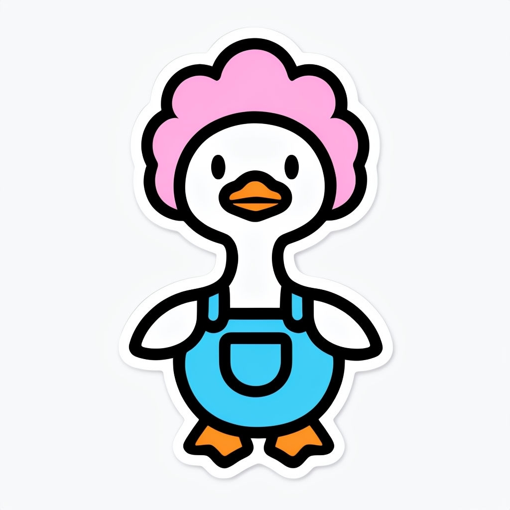 Cheerful Cartoon Duck Character with Floral Bonnet Sticker