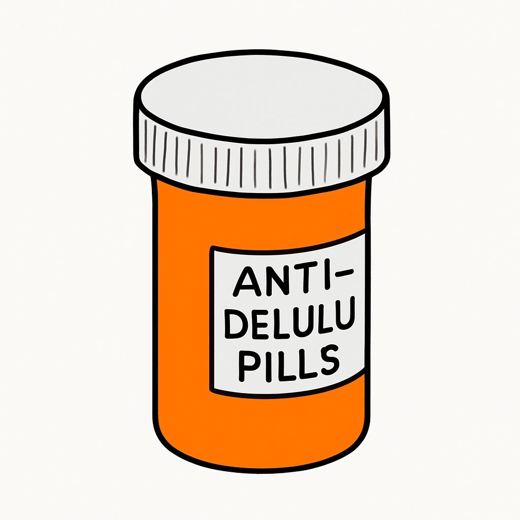 Cartoon Anti-Delulu Pills Prescription Bottle Illustration Sticker