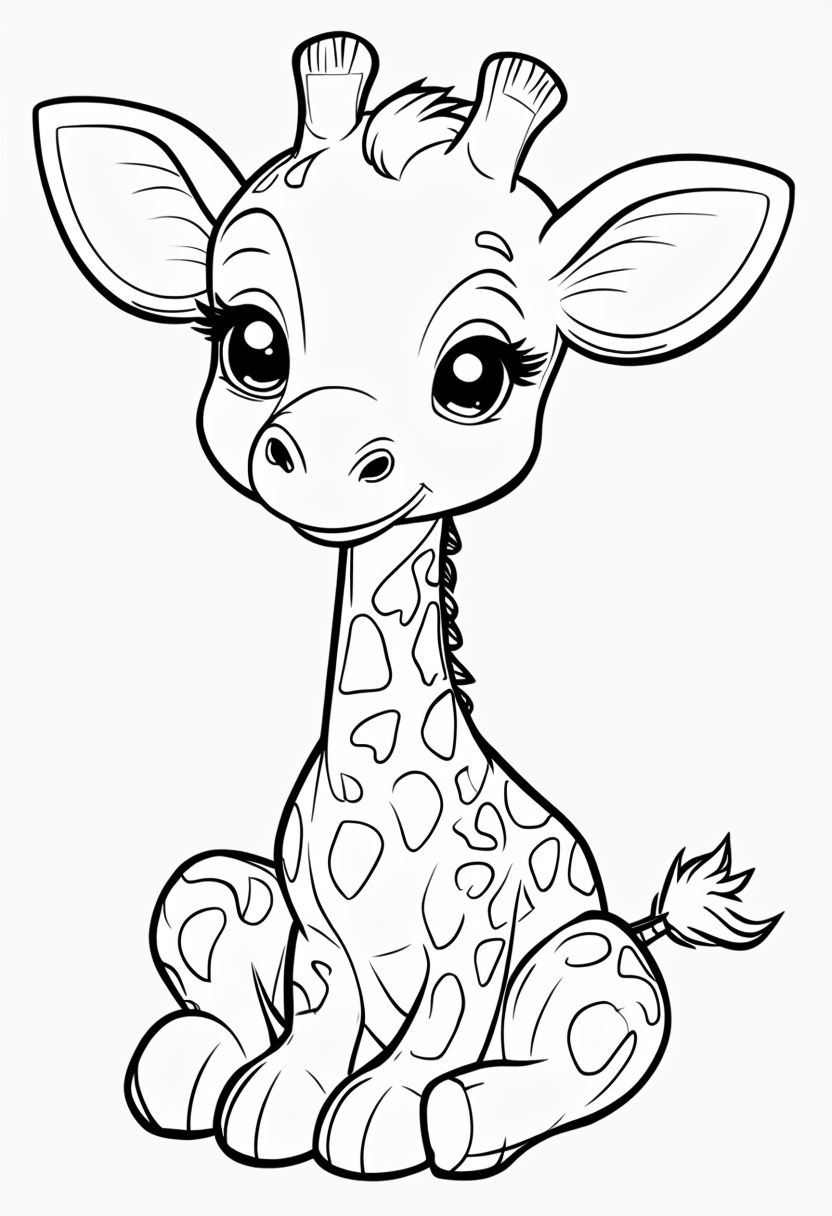 Cute Cartoon Giraffe Coloring Page for Kids