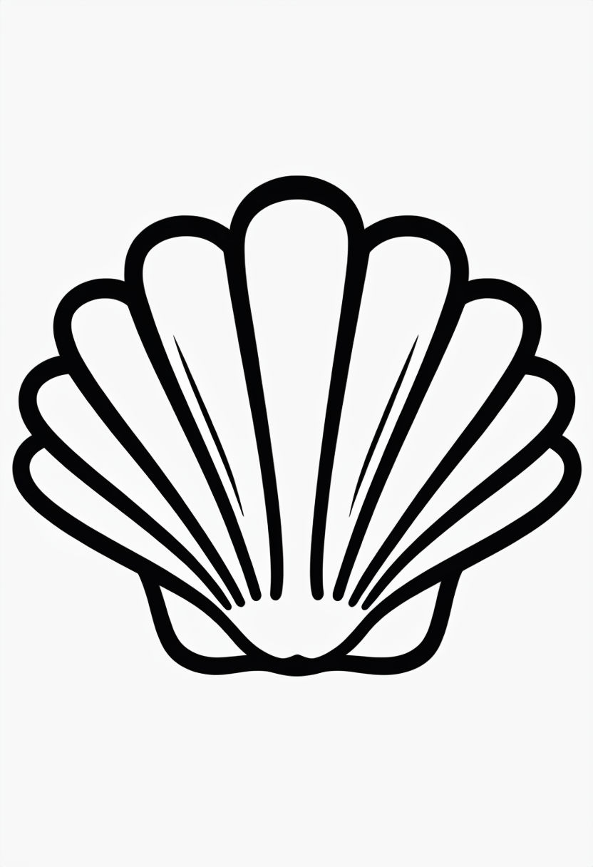Minimalist Black Line Drawing of a Seashell Coloring Book Page