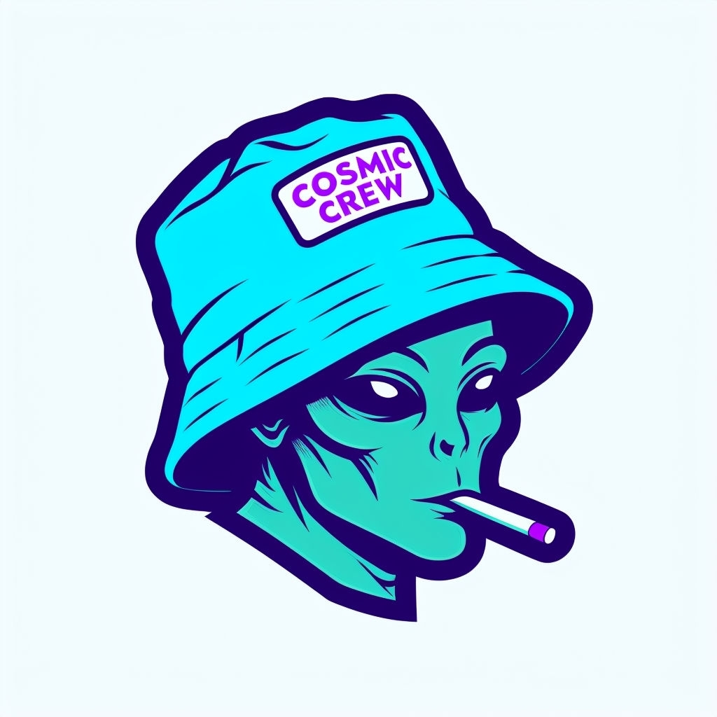 Cool Martian Character with Cosmic Crew Hat Vector Sticker