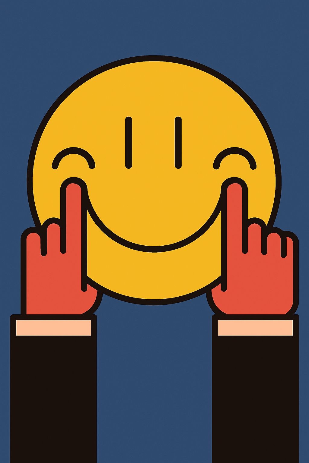 Playful Golden Smiley Face with Hands Cartoon T-Shirt