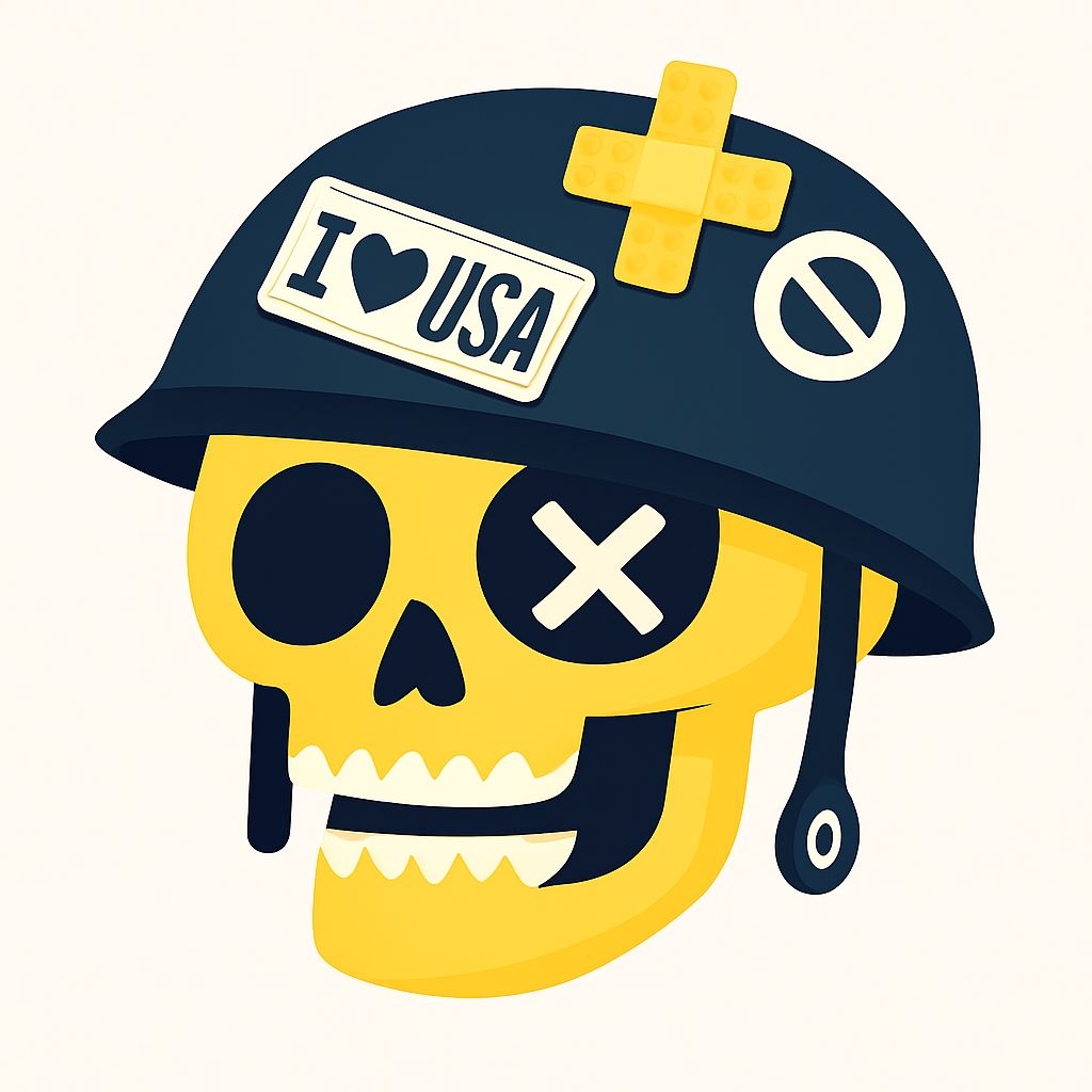 Vibrant Yellow Skull with Navy Helmet Fun Sticker