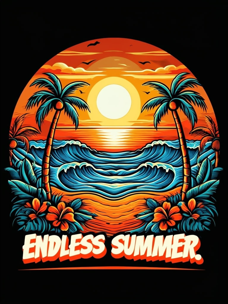 Vibrant Retro Endless Summer Beach Scene T-Shirt