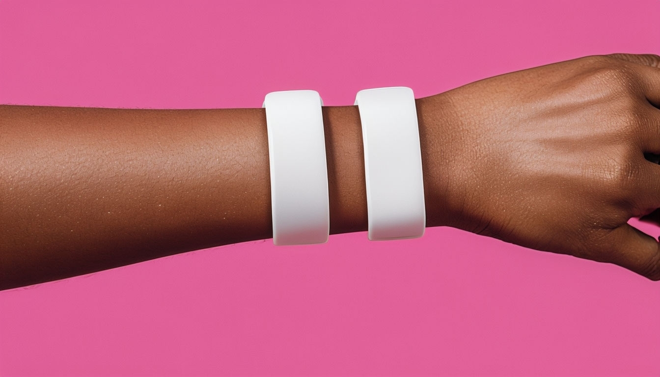 Minimalist White Wristbands on Brown Skin Against Pink Background Mockup