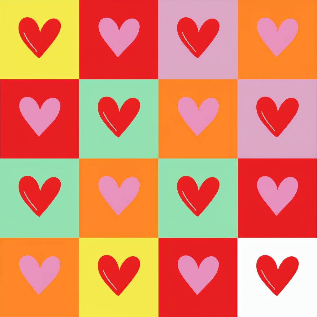 Colorful Heart Shapes Seamless Pattern in a Cheerful Grid