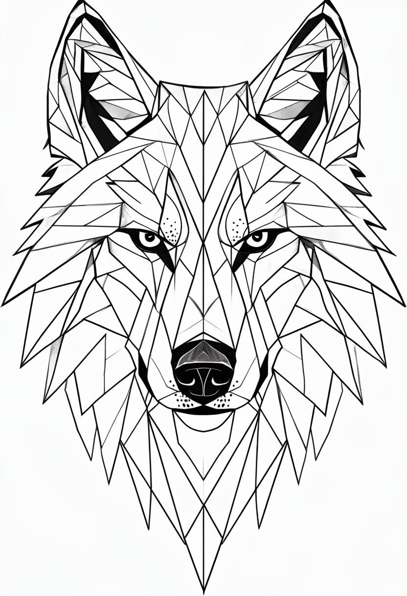 Intricate Geometric Wolf Face Line Drawing Art