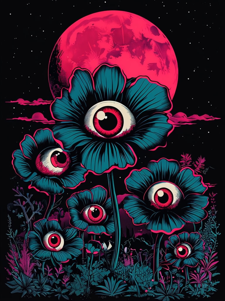 Surreal Retro-Futuristic Giant Flowers with Eyes T-Shirt