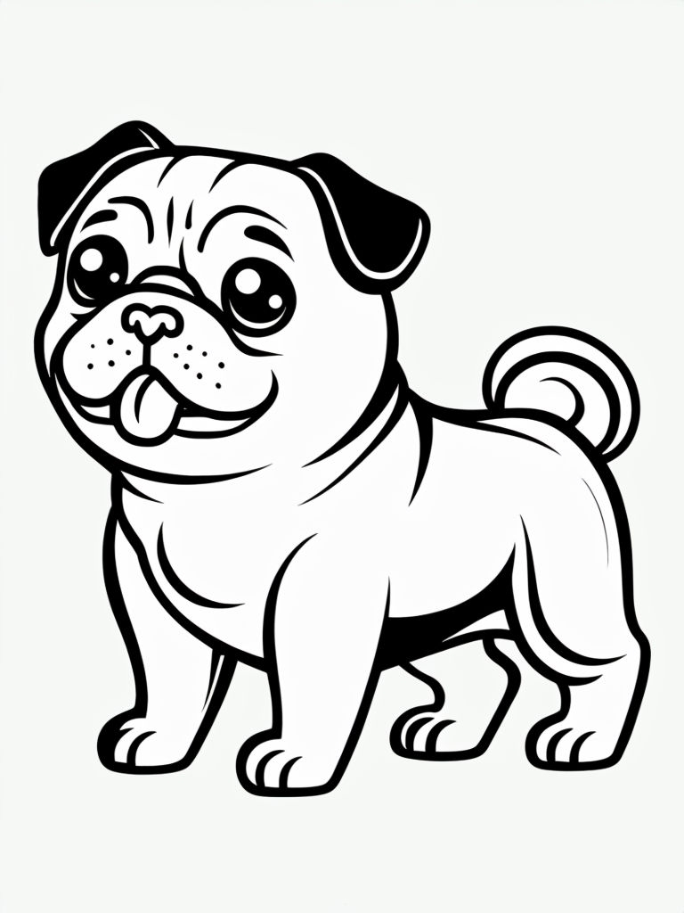 Playful Cartoon Pug Line Drawing for Coloring Book Pages