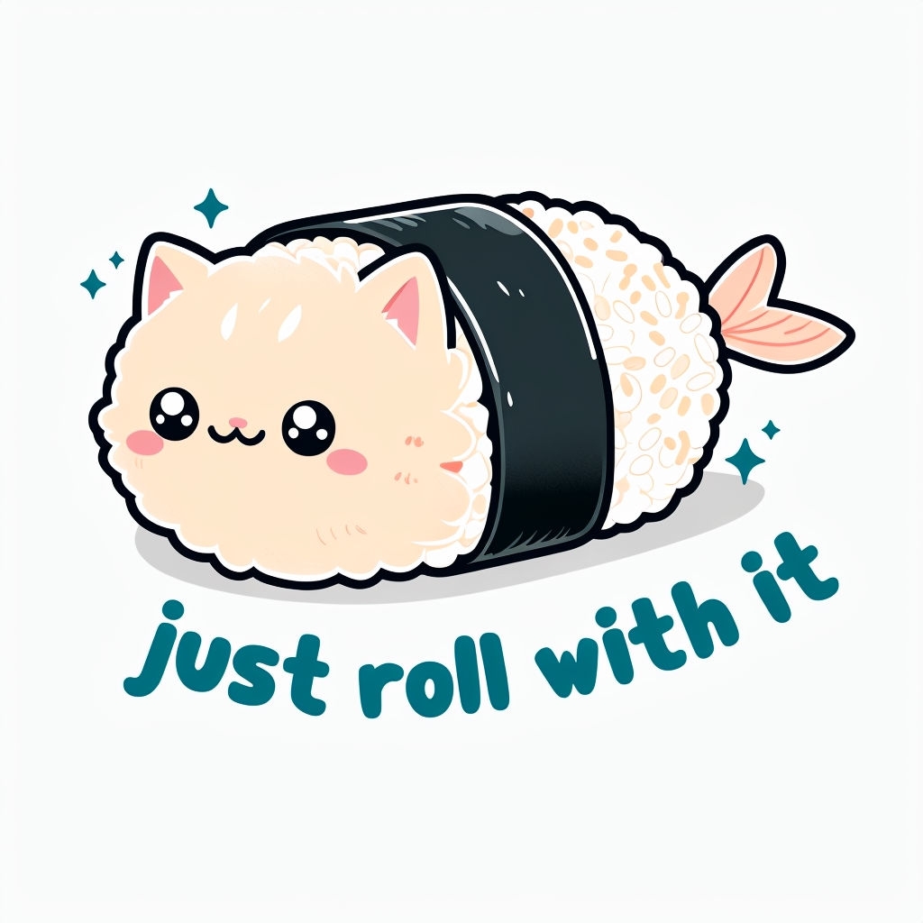 Kawaii Sushi Kitten Wrapped in Roll Illustration T-Shirt