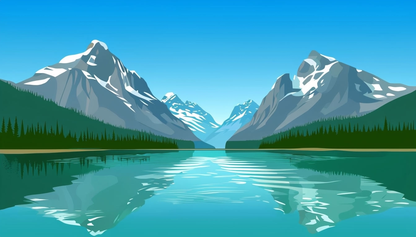 Serene Mountain Lake Vector Illustration for Relaxing Virtual Backgrounds