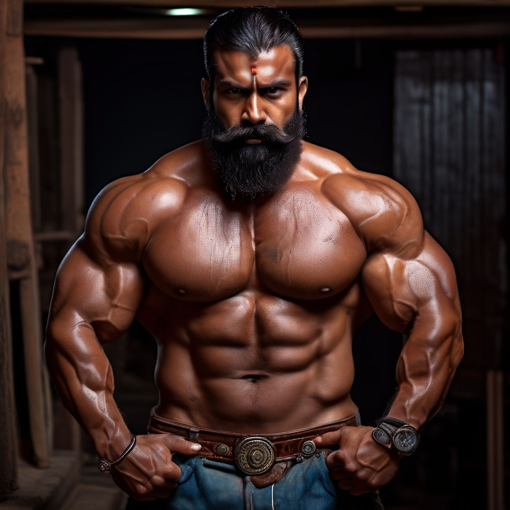 Full body image of a 40 year old male bearded very handsome bodybuilder) Big  male bodybuilder