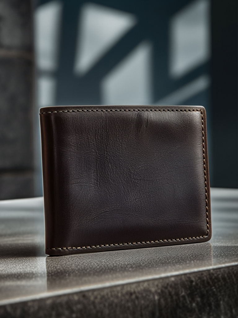 Sophisticated Minimalist Leather Bifold Wallet Mockup Image