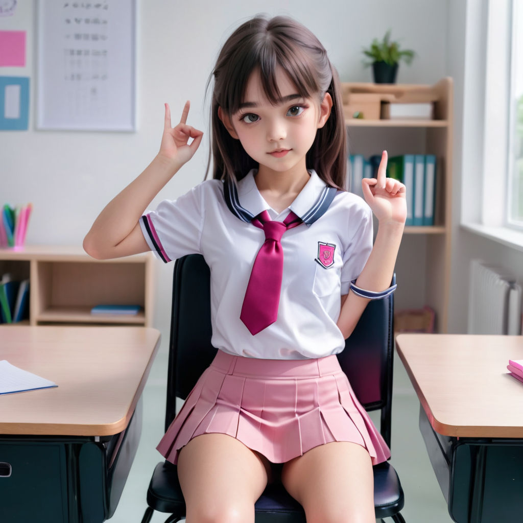 A girl wearing a school uniform with a beautiful face is sit... by ...