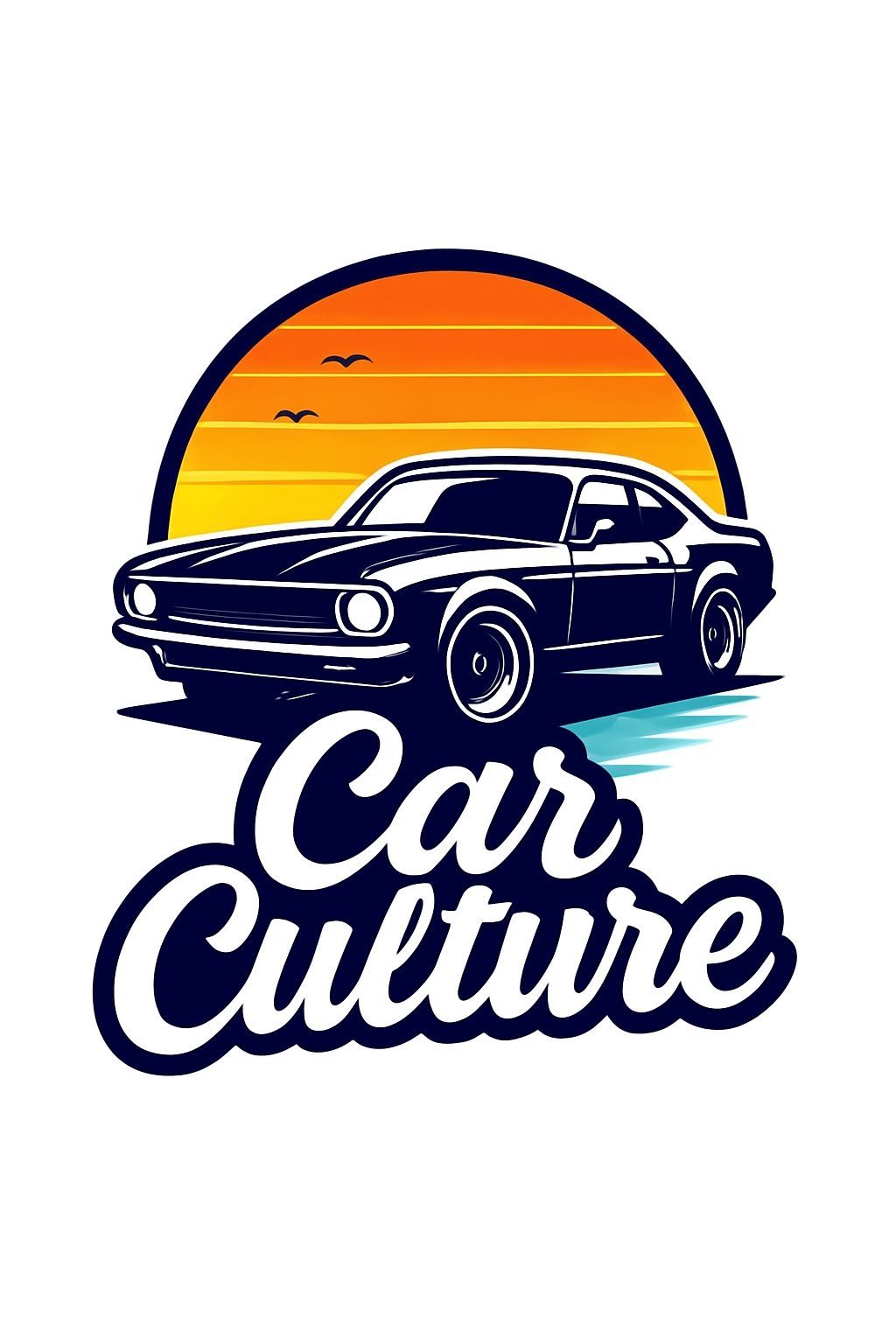 Vibrant Classic Muscle Car Culture Sunset Logo T-Shirt