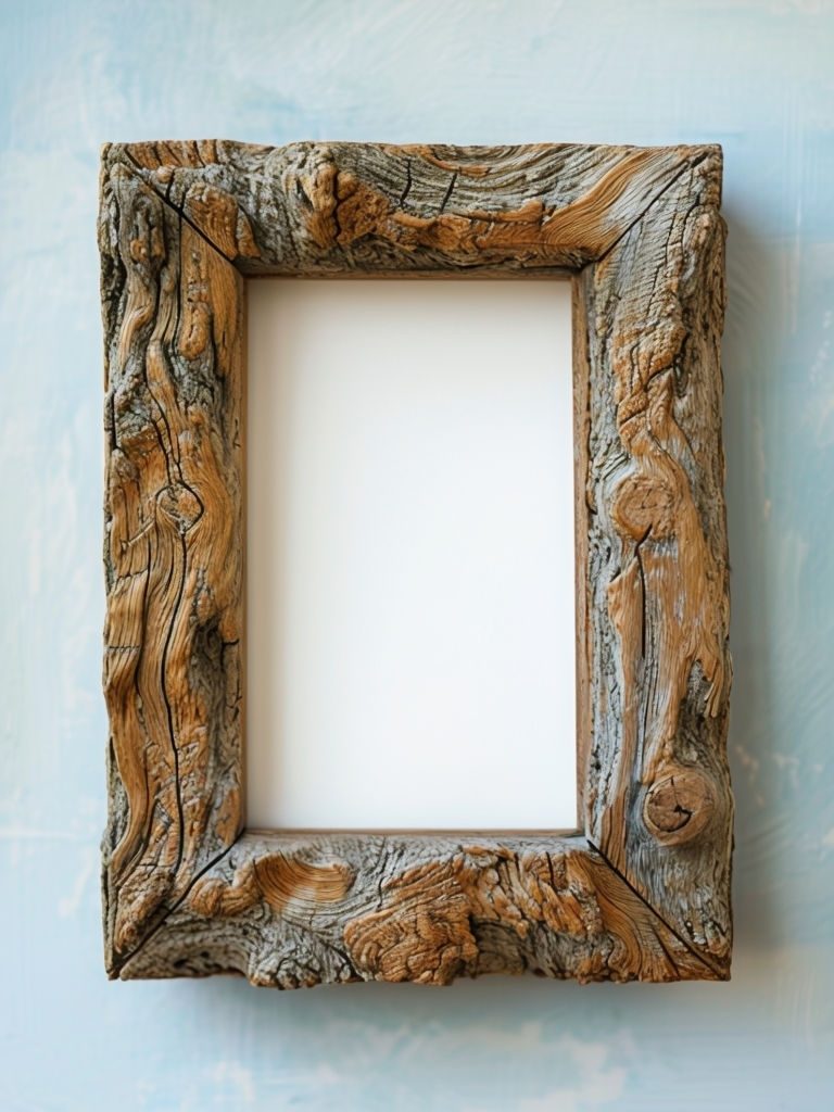 Photorealistic Rustic Wooden Frame Close-Up Mockup