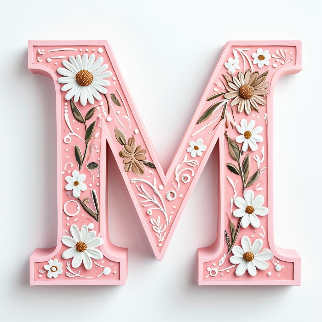 Intricate Floral Pink 'M' Monogram Design for Decor Monogram