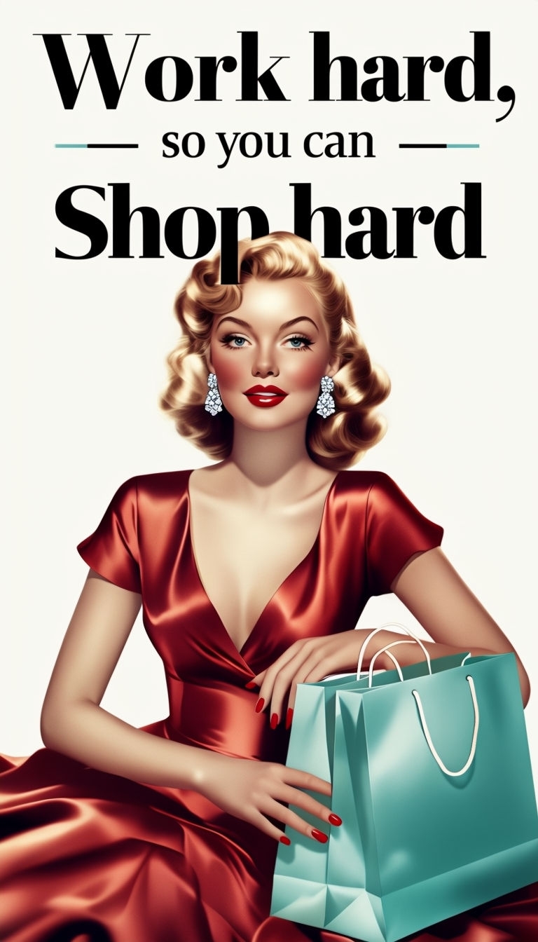 Glamorous Vintage Shopping Motivation Poster with Work Hard Message