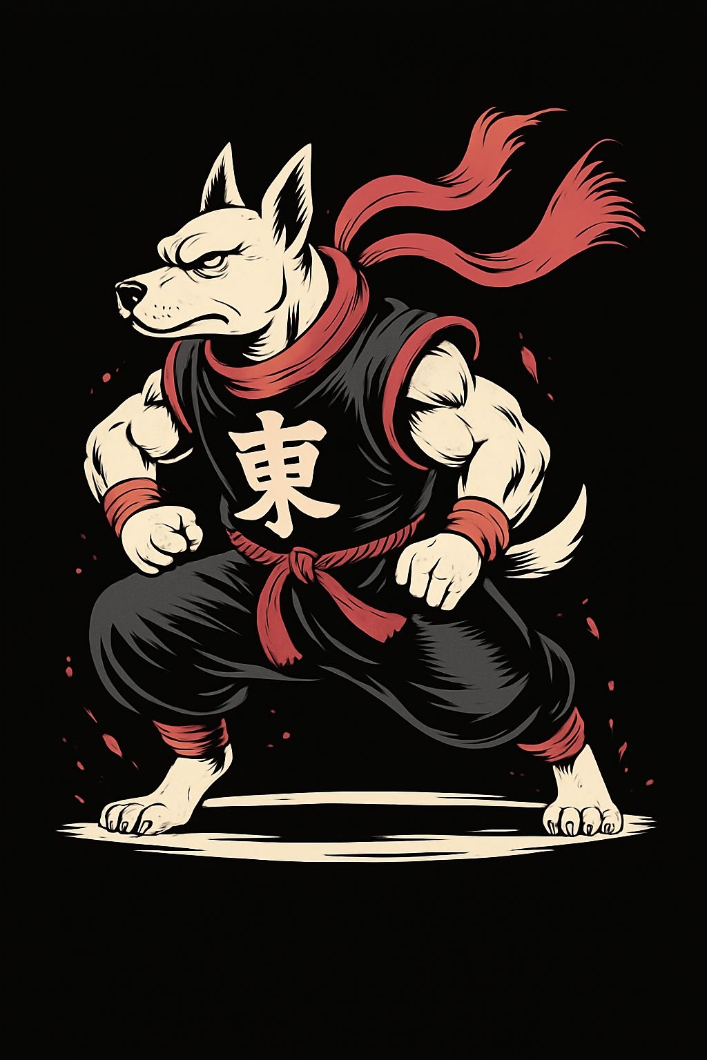 Muscular Dog Martial Artist in Dynamic Stance T-Shirt