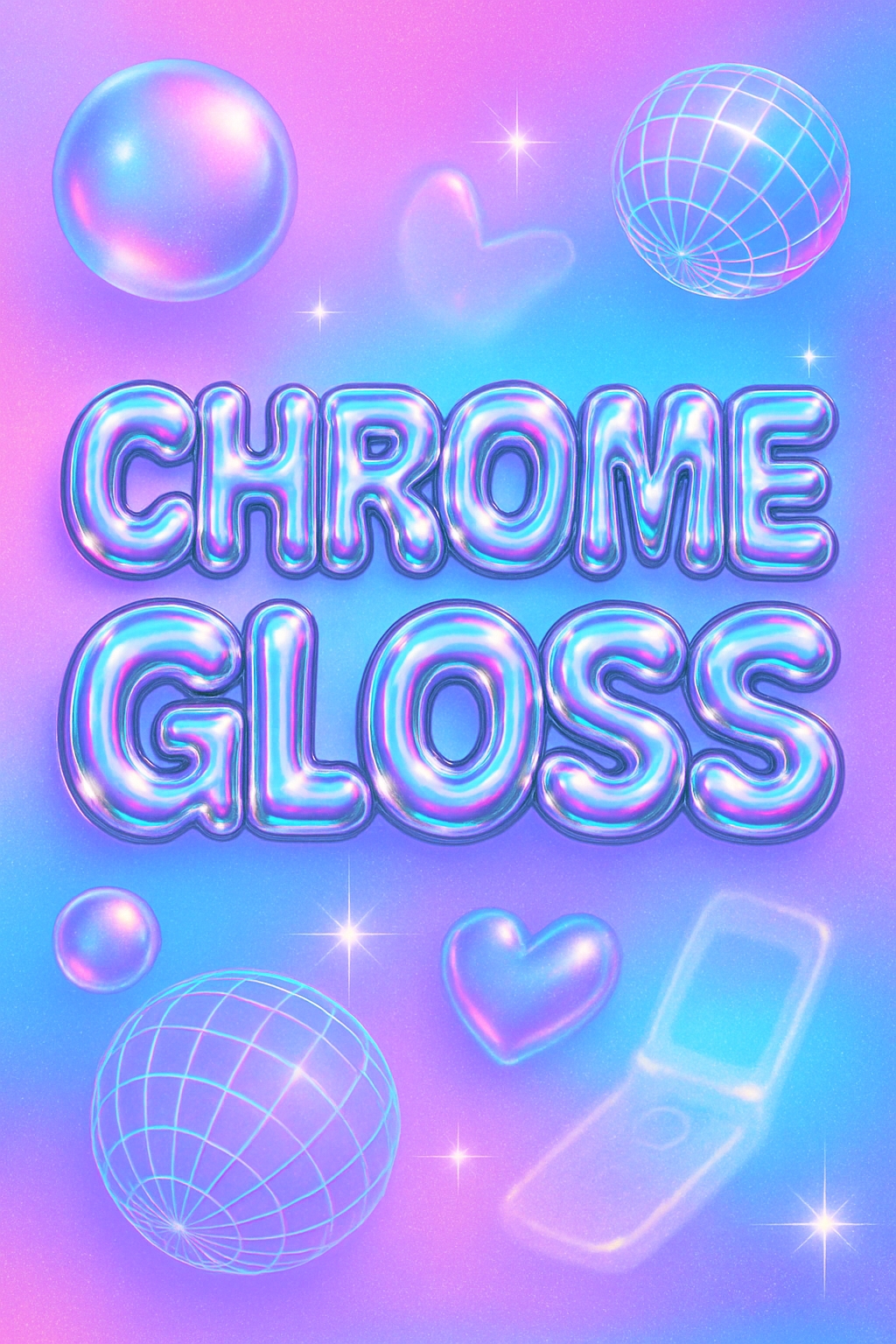 Vibrant Chromatic Chrome Gloss Digital Art with Retro Elements Poster