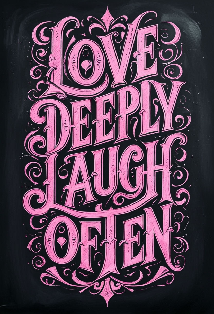 Intricate Pink Love Deeply Laugh Often Typography Art Poster