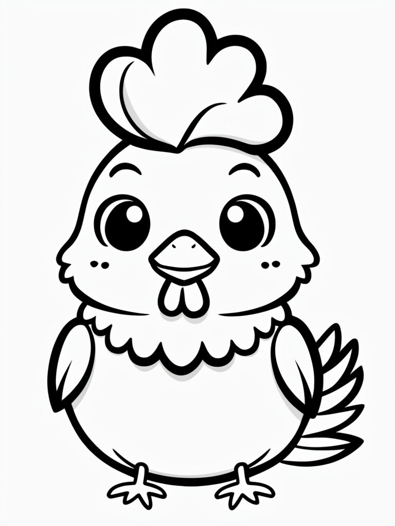 Adorable Cartoon Rooster Kawaii Line Drawing Coloring Book Pages