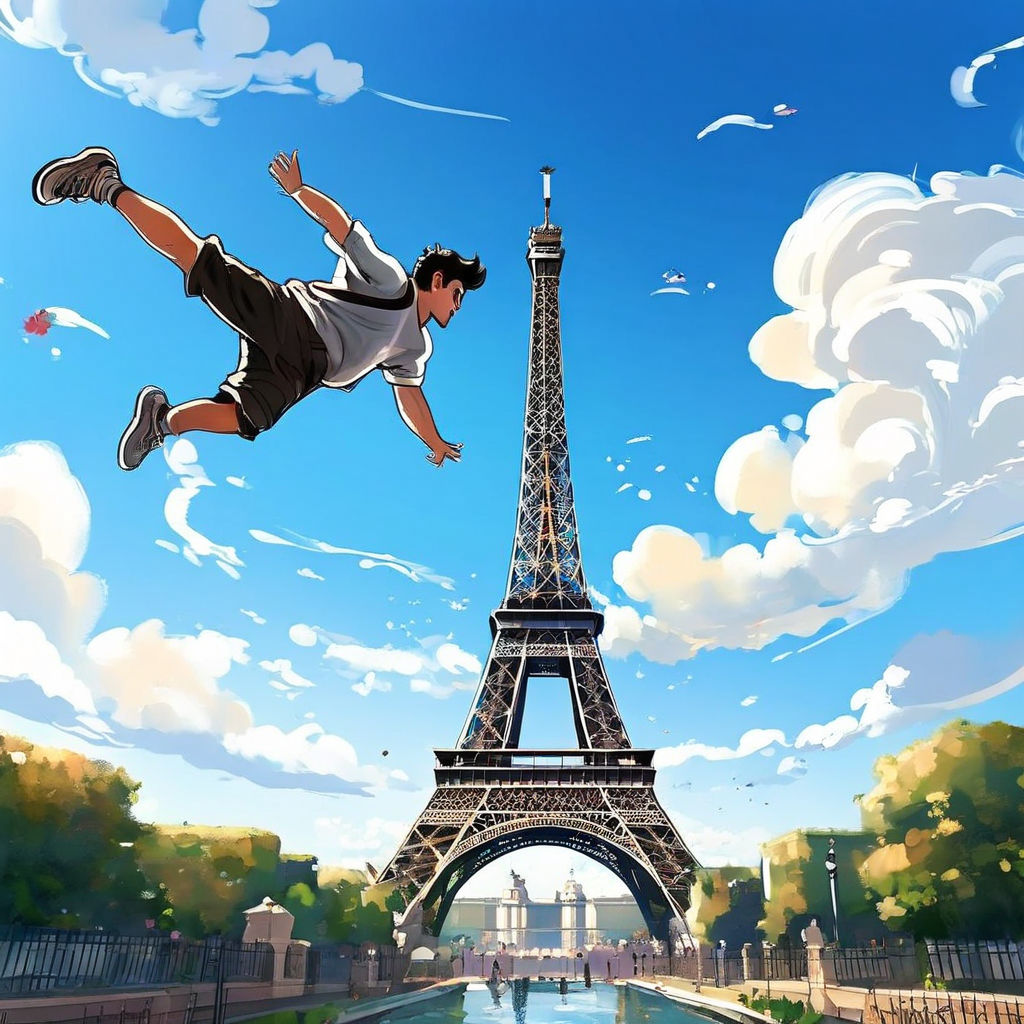 Draw a man with a backflip on the Eiffel Tower by 최보성 - Playground