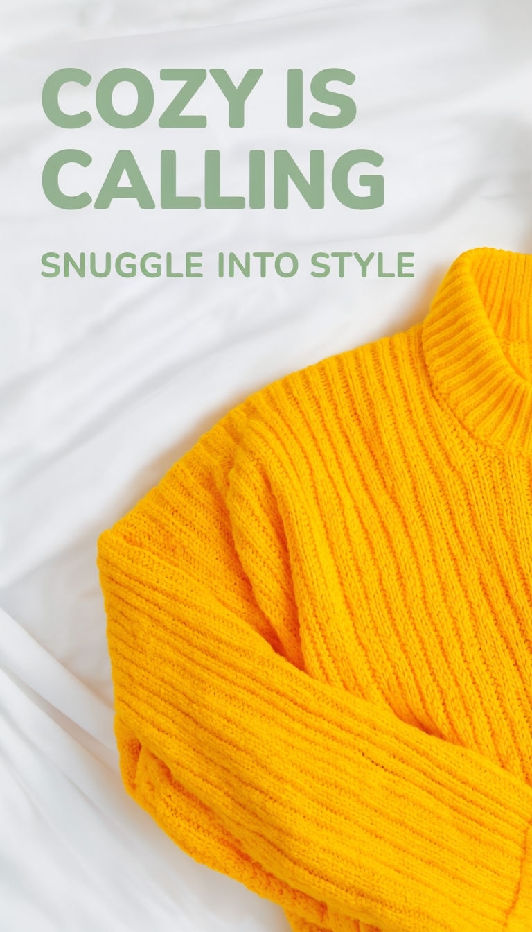 Cozy Is Calling Bright Yellow Chunky Knit Sweater Social Media Post
