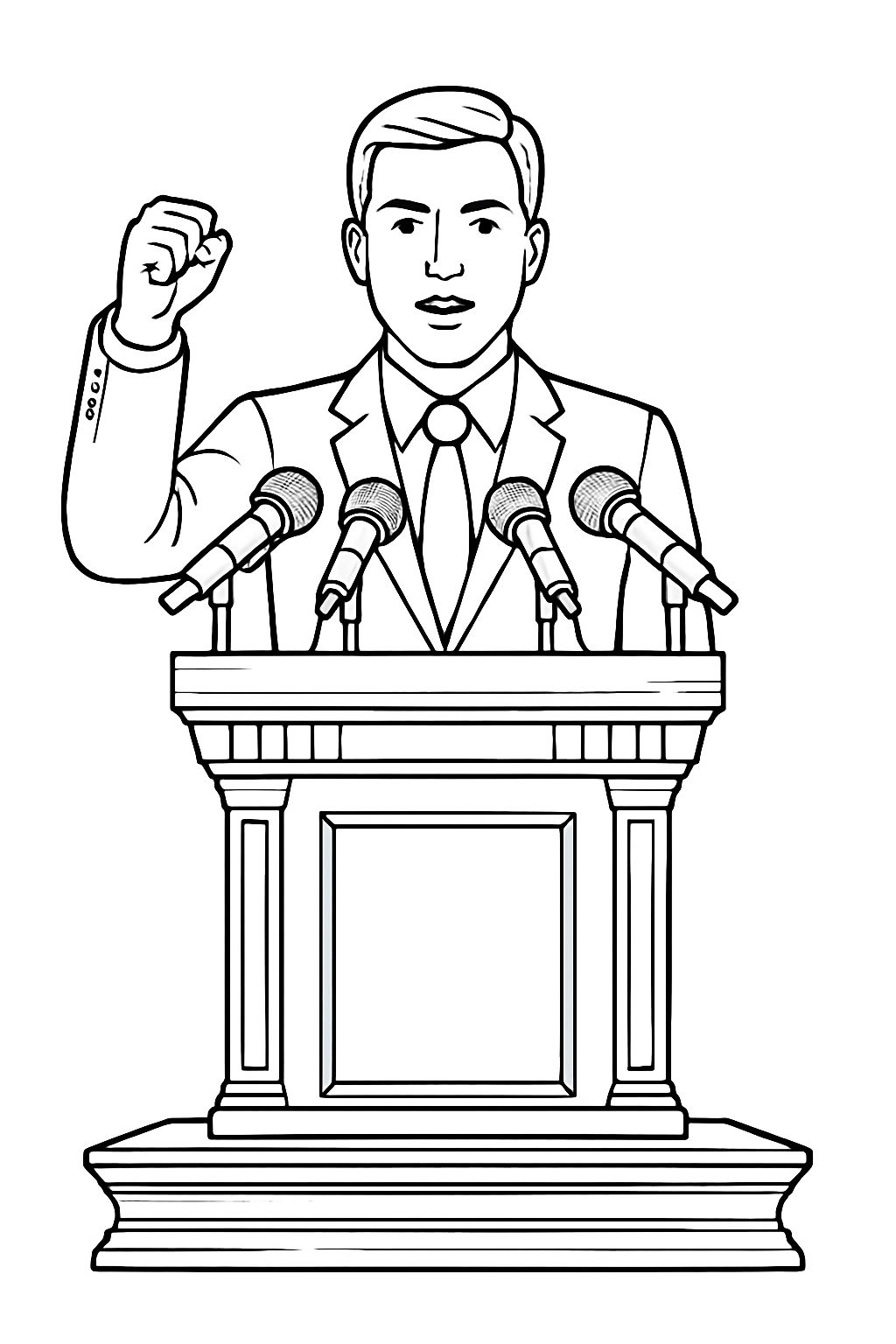 Empowered Speaker at Podium Line Drawing Coloring Page