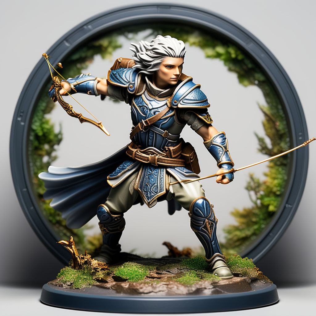 Male elf miniature with detailed armor and slender bow in mi... by ...