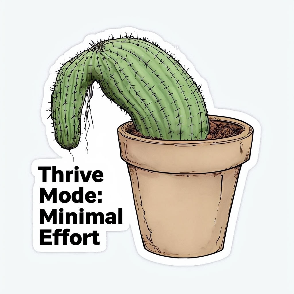 Humorous Cactus Thrive Mode Minimal Effort Sticker