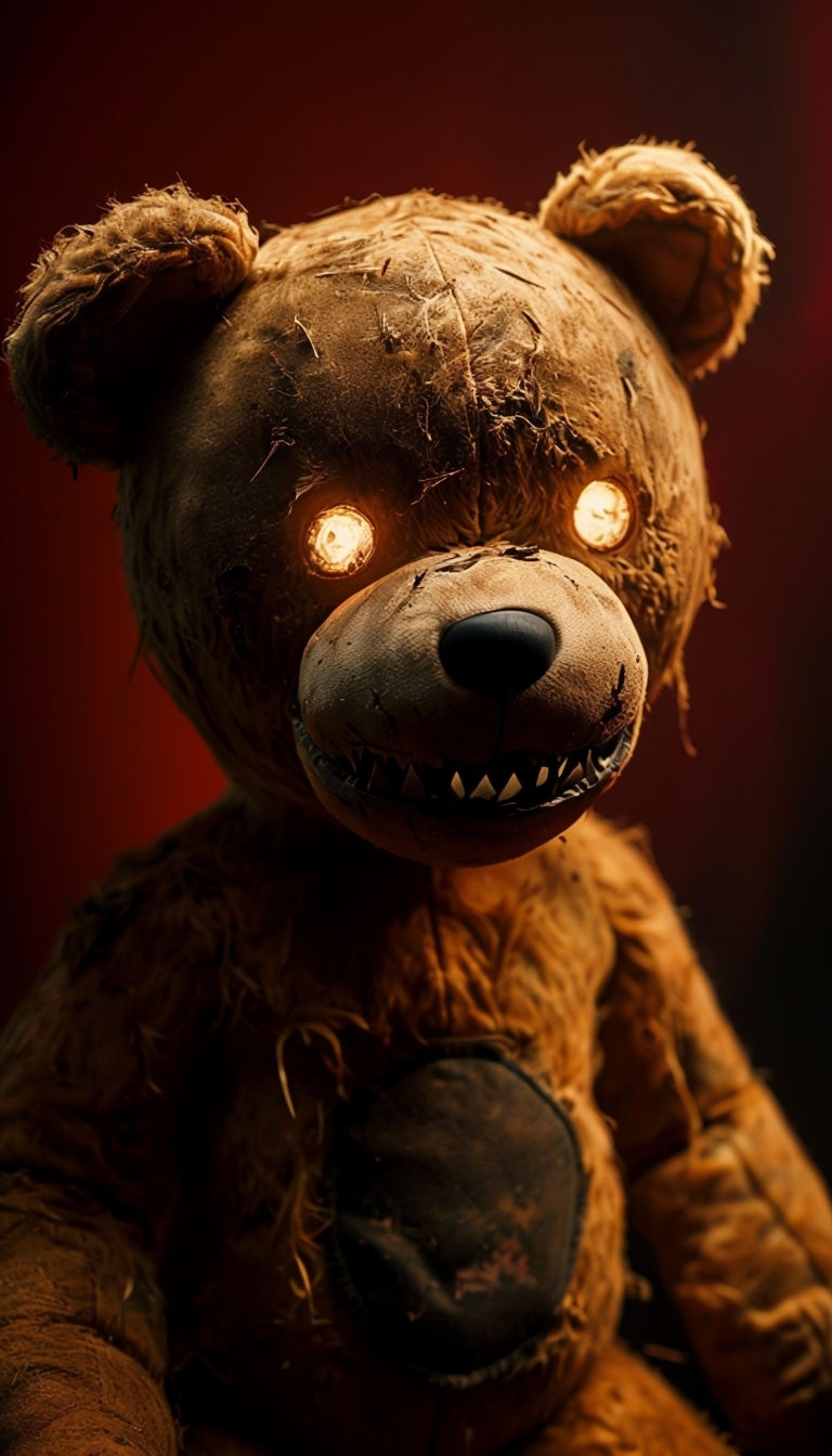 Eerie Close-Up of Sinister Teddy Bear in Dark Atmosphere Mobile Wallpaper