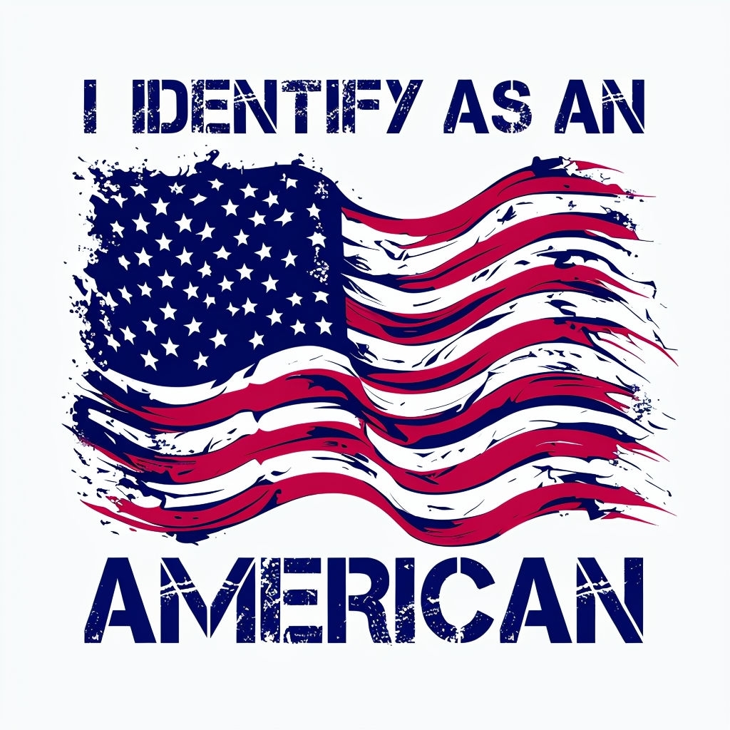 Distressed American Flag Graphic with I Identify As An Text T-Shirt